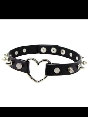 Punk Rock Gothic Vegan Leather Necklace Heart Spike Collar Studded Choker